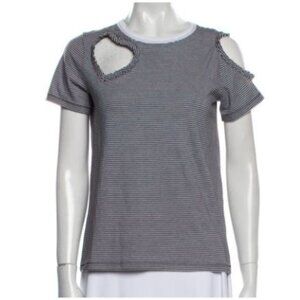 Current/Elliott Striped Cut-Out Heart T-Shirt